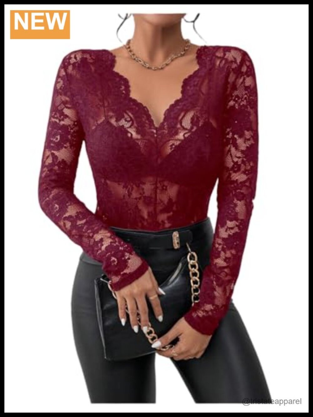 WDIRARA Floral Embroidery Mesh Lace Top V Neck Sheer Long Sleeve Blouse